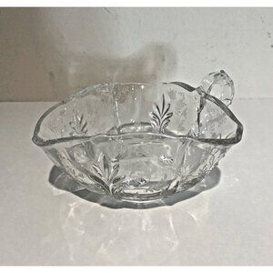 Vintage Meadow Rose Clear by Fostoria Crystal Sauce Bowl Triangular #2496 Etched